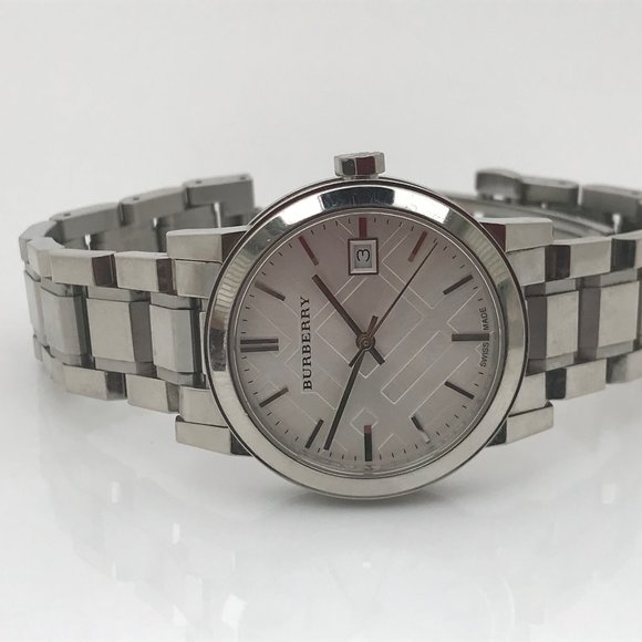 Burberry Watch Swiss Made Silver Tone Analog Date - Picture 4 of 8